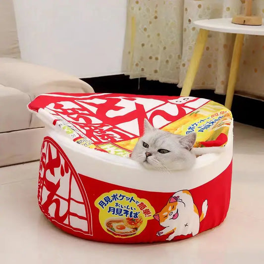 Instant Noodle Pet Bed – Cozy Udon Cup Nest for Dogs & Cats, Super Soft & Warm Kennel Cushion